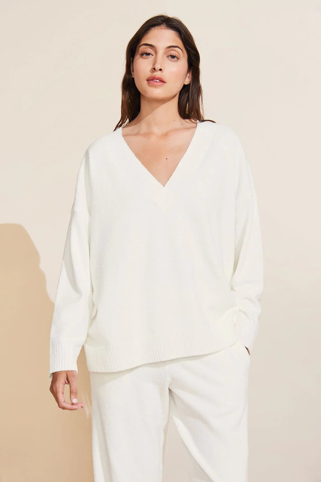 RECYCLED BOUCLE V NECK TOP