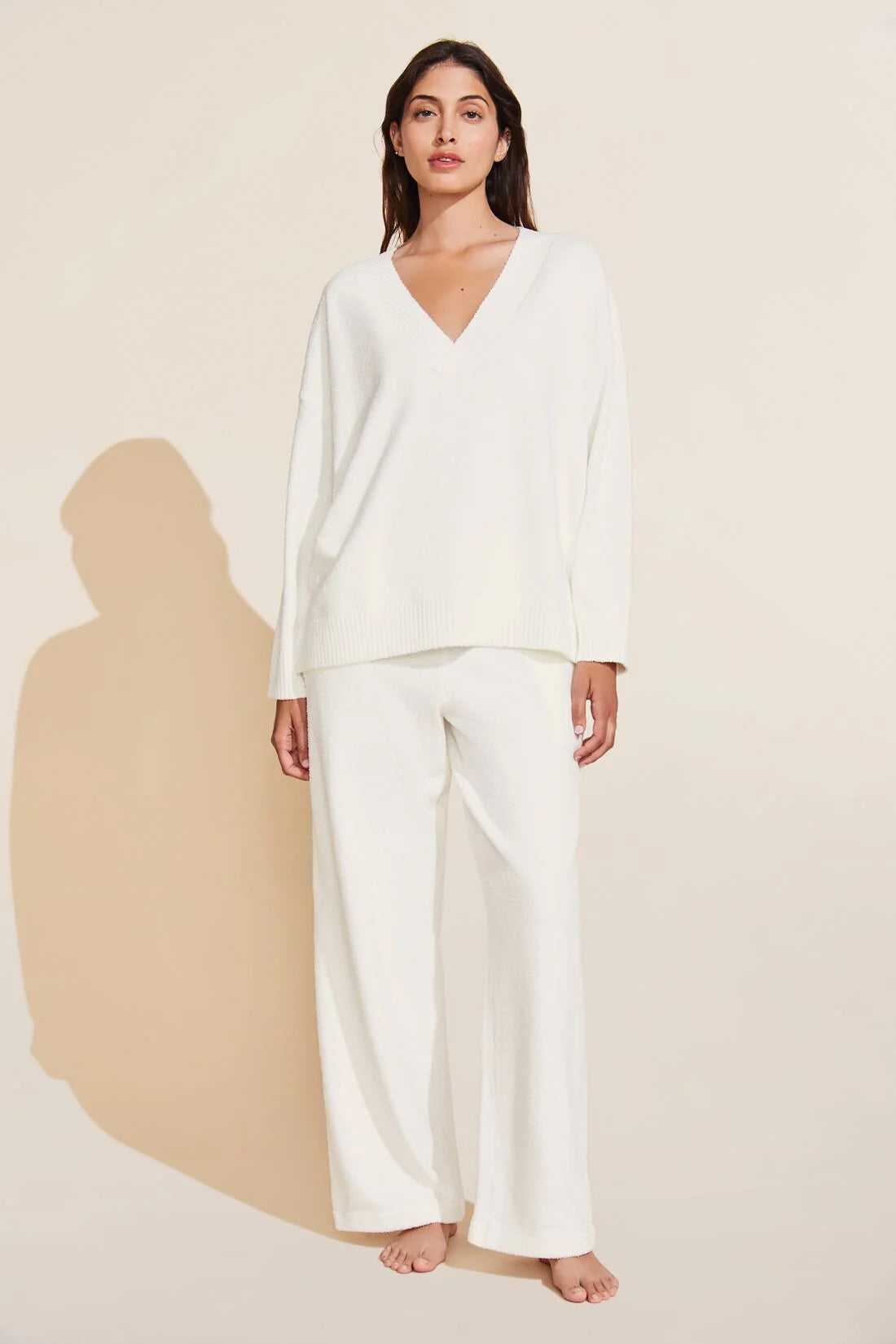 RECYCLED BOUCLE V NECK TOP