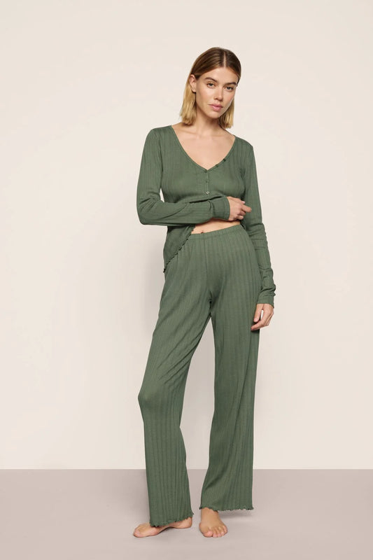 POINTELLE V NECK HENLEY SET