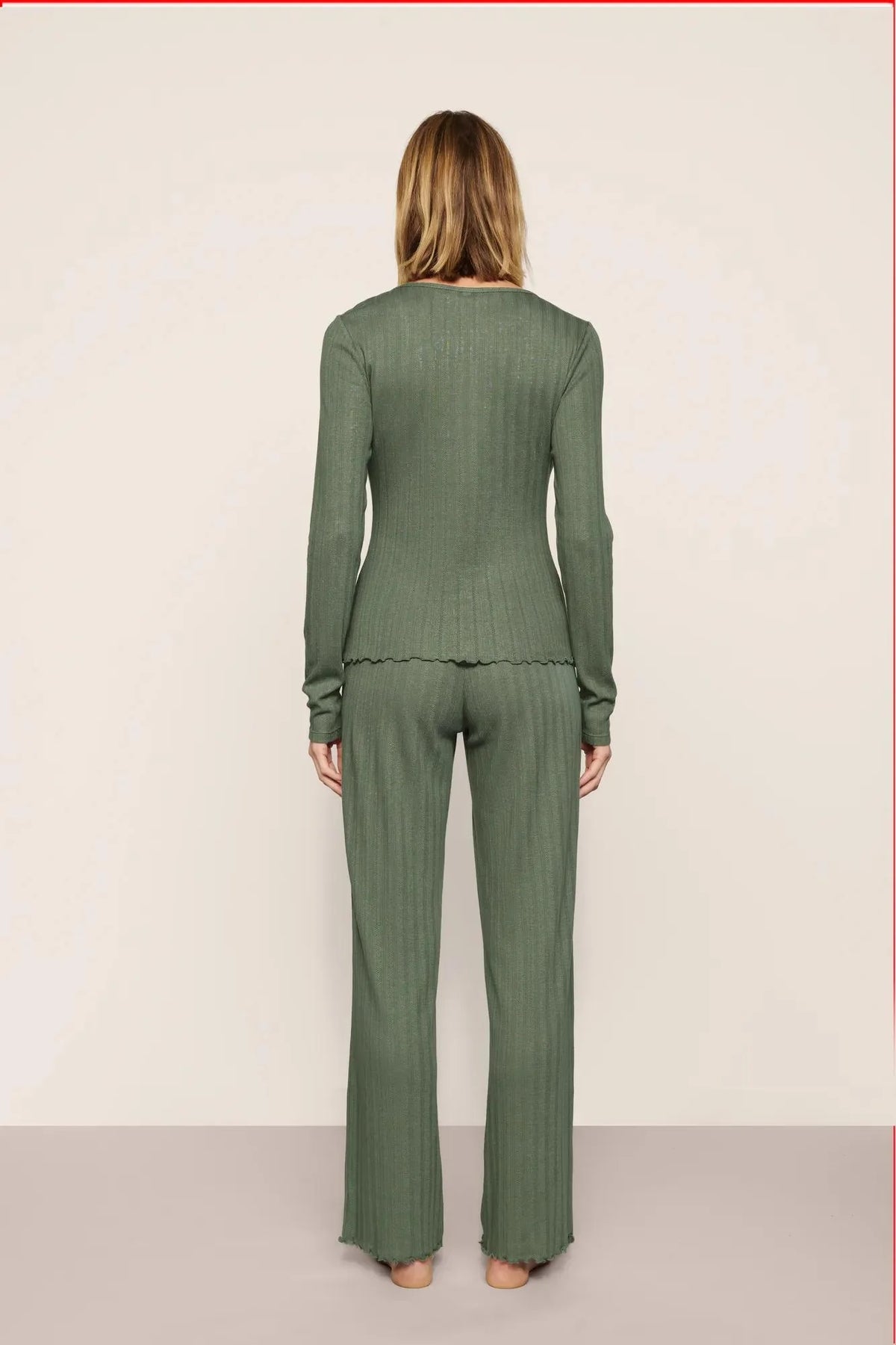 POINTELLE V NECK HENLEY SET
