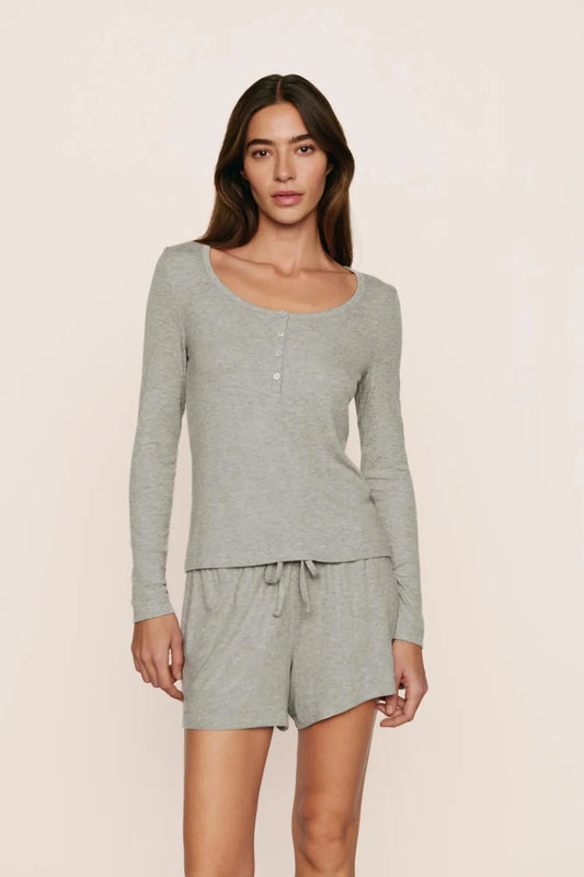 DREAM RIB LONG SLEEVE HENLEY TEE RELAXED SHORT